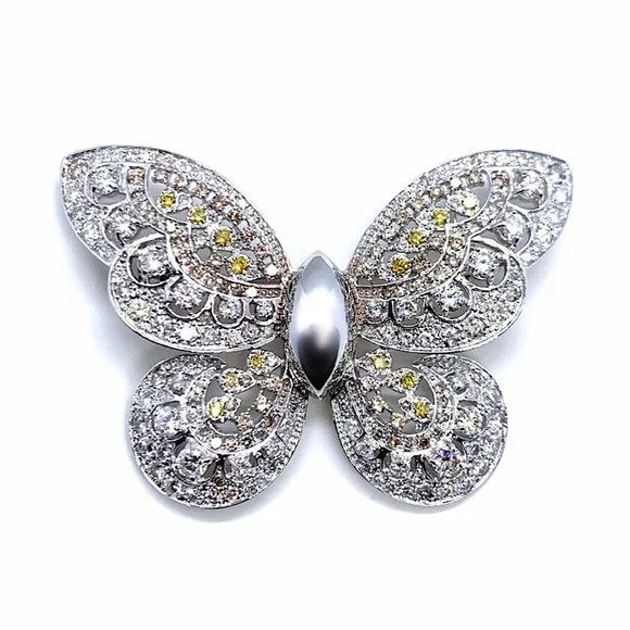 💎🦋 3.43CT DIAMOND BUTTERFLY BARCELONA DESIGNER HAPPY DIAMONDS GOLD BROOCH PIN - Picture 4 of 4